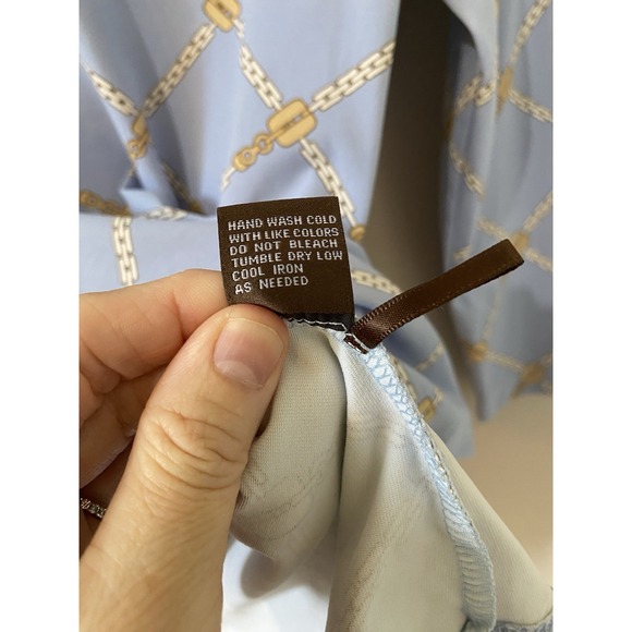 J.McLaughlin Catalina Cloth Top MEDIUM Blue Chain Link Trellis Print 3/4 Sleeve - Picture 5 of 5